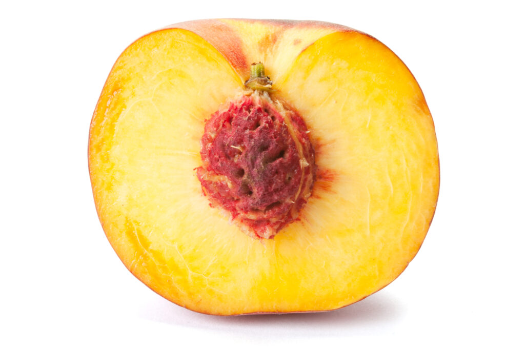 Half a peach with pit intact